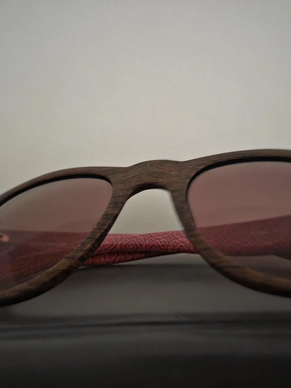 Tory Burch Wood-Effect Frame Sunglasses with Rose Lenses